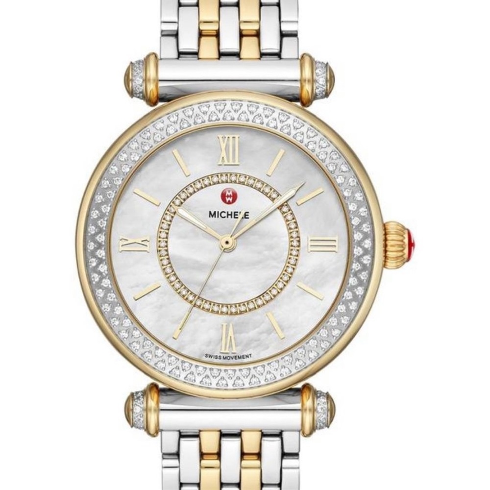 Michelle diamond watch mother of pearl Face Gold accent